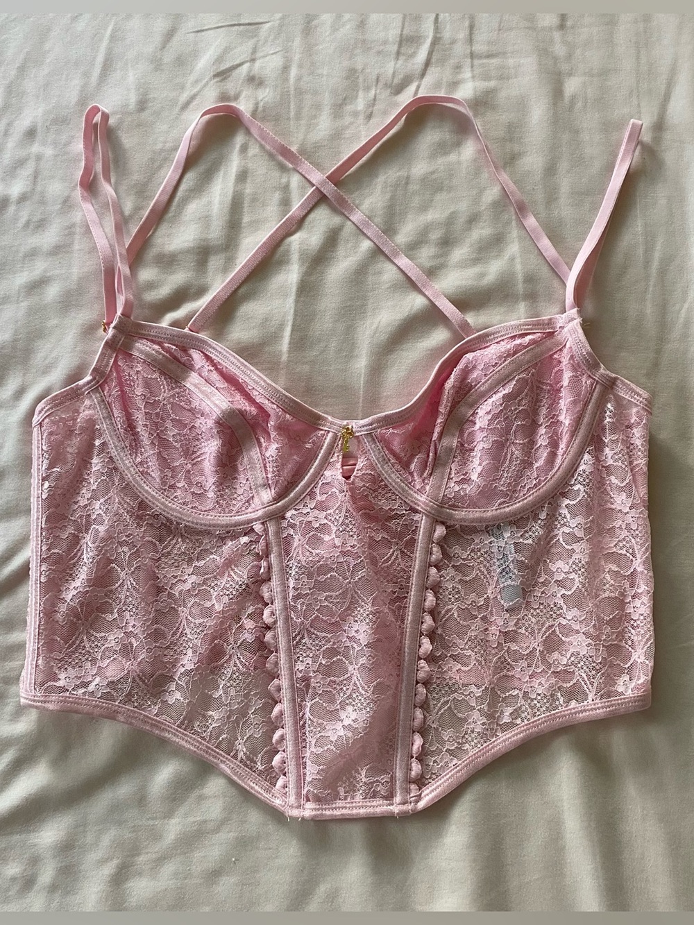 Urban Outfitters Out From Under Pink Lace Key To My Heart Coquette Corset Top